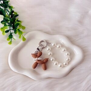 Brown Balloon Dog Keychain/ Bag Charm Pearl Detail